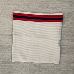 Red cream and blue ribbed crop tube top